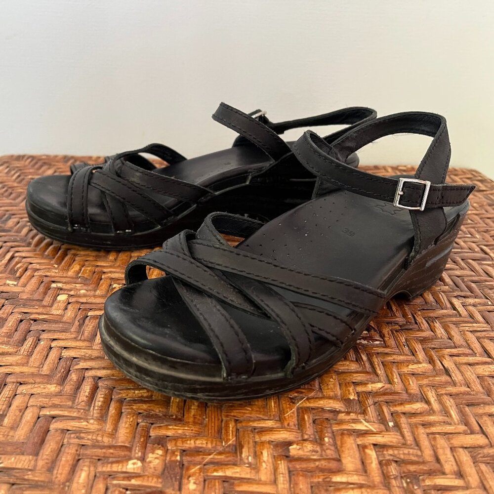 Dansko Black Strappy Leather Clog Sandals Size EU 39